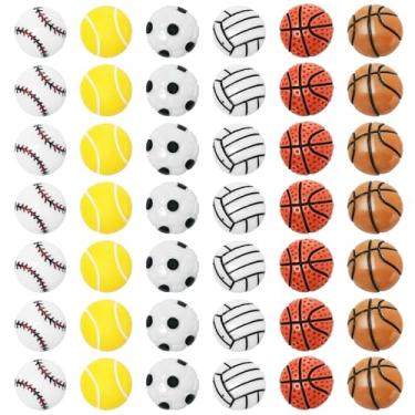 Imagem de 42 peças de pingentes esportivos para fabricação de joias, conjunto sortido de pingentes de bola esportiva com costas planas, contas esportivas de resina para pulseiras, fazer futebol, vôlei, tênis