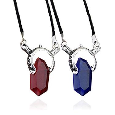 Imagem de SONGCHANGJEWELRY Colar Dante inspirado no DMC – Pingente de cristal vermelho e azul com design de espada dupla – Joias estilo jogo de ação fantasia para fãs e colecionadores