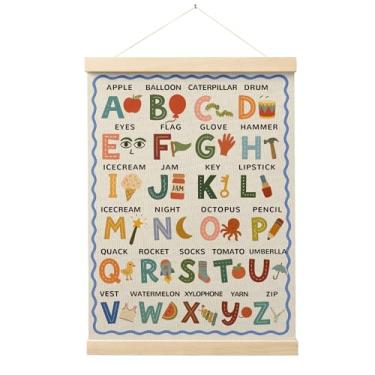 Imagem de Evcprz Moldura de pôster de arte de parede do alfabeto para berçário, decoração de quarto de crianças, aprendizado visual, educacional, arte de parede, decoração de parede para berçário, quarto de