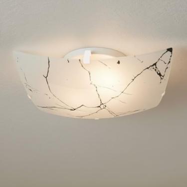 Imagem de Lustre Plafon Sobrepor Vidro Quadrado Marmore Preto Para 2 Lampadas