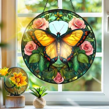 Imagem de Acrílico colorido, apanhador de sol, decoração de janela pendurada com borboleta, arte de parede de arco-íris, para sala de estar, quarto, varanda, interior, exterior, jardim, animais, decoração, 19 x