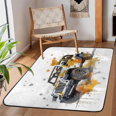 Imagem de Tapete de área para sala de estar, lavável à máquina, pintura de caminhão monstro, antiderrapante, tapete macio, para sala de estar, quarto, sala de jantar, berçário, cozinha, decoração de casa
