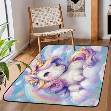 Imagem de Tapete de área de 9,5 x 1,5 m para sala de estar, lavável à máquina, roxo, unicórnio, tapete antiderrapante, tapete macio para sala de estar, quarto, sala de jantar, berçário, cozinha, decoração de