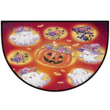 Imagem de Tapete de porta meio redondo, fantasmas de abóbora, antiderrapante, absorvente, semicírculo, laváveis, tapetes de meia lua para interior, pátio, cozinha, banheiro, entrada, lareira, decoração de casa