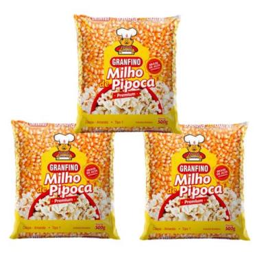Imagem de Kit 3 Milho de Pipoca Granfino Premium 500g