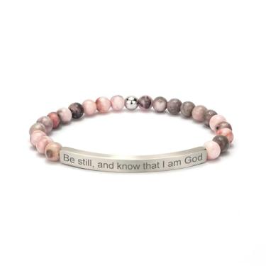 Imagem de cusurlove Pulseiras inspiradoras para mulheres, banhado a ouro 18 K, versículo bíblico cristão, joia de fé, presente religioso de oração de Jesus para mãe, irmã, amiga, Large, Aço inoxidável, Jaspe