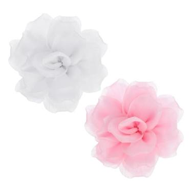 Imagem de PATIKIL 2 peças broche de flor de tecido de cetim grande de 12 cm para mulheres broches florais elegantes de organza para casamento, dança, festa, roupas, vestido, chapéu, acessórios, branco, rosa