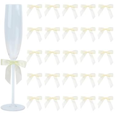 Imagem de NICENEEDED Pacote com 25 laços de Natal para suporte de vela de taça de vinho, fita de vidro de champanhe, castiçal de 6,5 x 7,5 cm, marcador autoadesivo para decoração de presente de festa de