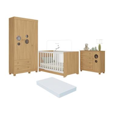 Imagem de Quarto De Bebê Completo Berço Americano 3 Em 1 Colchão Bombom Multimóveis MP4638 Madeirado