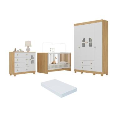 Imagem de Quarto De Bebê Completo Com Berço 3 Em 1 Colchão Incluso Nina Multimóveis MP4566 Madeirado-branco