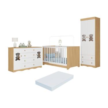 Imagem de Quarto De Bebê Completo C- Berço Americano 3 Em 1 Colchão Doçura Multimóveis MP4674 Madeirado-branco