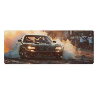Imagem de HouLaiZhe JDM Drift Car Rx7 Smoke Large Gaming Mouse Pads Tapete de Mesa Base de Borracha Antiderrapante Laptop Acessórios de Computador Suprimentos Bloco de Escrita para Escritório Casa 30 x 80 cm