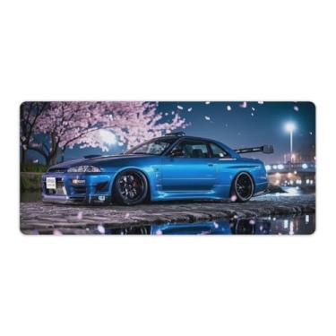 Imagem de HouLaiZhe Tapetes de mesa de carro JDM Midnight JDM R32 Cherry Blossoms Falling Gaming Mouse pads de mesa grandes mousepads para teclado de mesa tapete de computador 40 x 90 cm