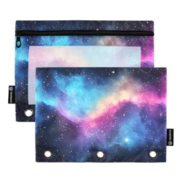 Imagem de CEBUGI 3 bolsas de lápis com zíper e janela transparente, 2 pacotes de estojo para exames de sala de aula (céu estrelado)