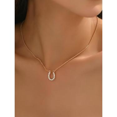 Imagem de Colar com pingente de ferradura em forma de U e micro strass dourado para mulheres – Presente da sorte moderno simples e distinto