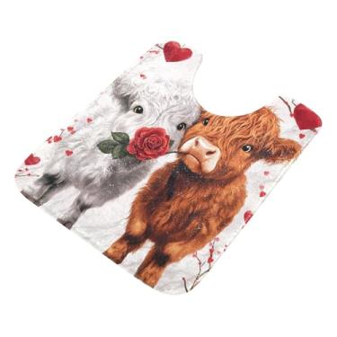 Imagem de Burbuja Tapete de banho Valentine Cows, tapete de banheiro absorvente extra macio com suporte antiderrapante para banheiro, banheira, chuveiro, 40 x 61 cm