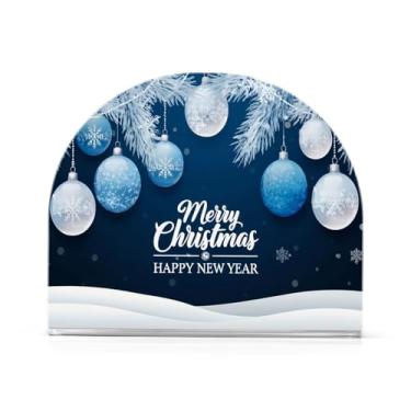 Imagem de Qilmy Suporte de guardanapo acrílico Feliz Natal, porta-guardanapos para mesas cozinha restaurante decoração de casa, suporte decorativo moderno para papel de jantar guardanapos de coquetel 464
