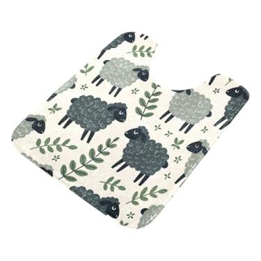 Imagem de Burbuja Tapete de banheiro Darkgray Sheeps, tapete de banho absorvente de pelúcia macio, base de vaso sanitário antiderrapante para piso de banheiro, oval em forma de U