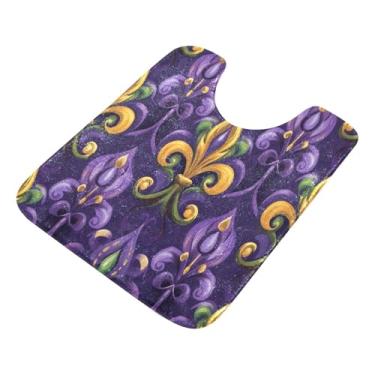 Imagem de Burbuja Tapete de banheiro Mardi Gras Fleur-de-lis, tapete de banho absorvente de pelúcia macio, base antiderrapante para piso de banheiro, oval em forma de U