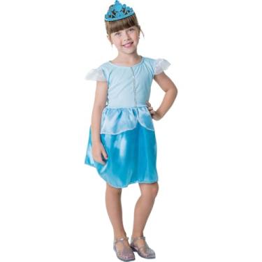 Imagem de Kit Infantil Fantasia Princesa Azul com Coroa, Tamanho GG, 100% Poliéster, para Crianças de 12 a 14 Anos, Inclui Vestido e Tiara