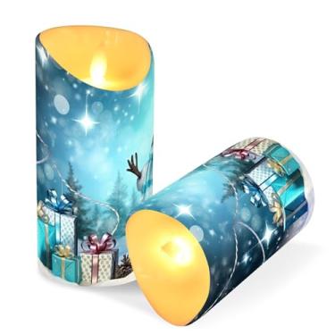 Imagem de Blueangle Pacote com 2 velas de boneco de neve de Natal sem chama com controle remoto e temporizador, velas LED cintilantes (7,6 cm x 9,9 cm) para decoração de casa, casamento, acampamento (788)