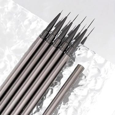 Imagem de Conjunto de 5 pincéis de metal prateado para arte de unhas, ultrafinos, para trabalhos de linha de precisão, designs complexos, caneta profissional de desenho de linha de qualidade de salão