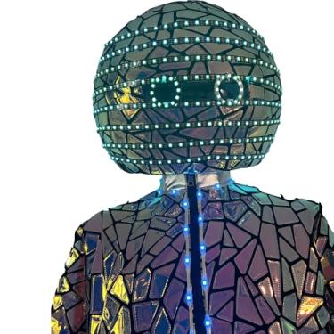 Imagem de Earthradius LED Giant Costume Laser Pink Glossy Splinter Reflective Fabric Performance Costume Mardi Gras Celebration Event Wear (40CM, Only helmet)