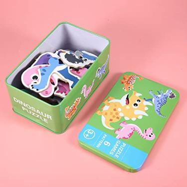 Imagem de Sanpyl Brinquedo Educativo de Quebra-cabeça de Madeira para Crianças, Promove o Desenvolvimento Cognitivo, Com Caixa de Ferro para Crianças Acima de 3 Anos de Idade (família de dinossauros)