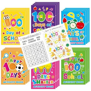 Imagem de Livros de atividades para crianças do 100º dia escolar, 48 peças, mini jogos felizes de 100 dias, conjunto de livros de colorir labirintos a granel, busca de palavras, jogos de corrida de palavras