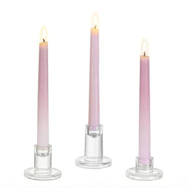 Imagem de Glasseam Castiçais cônicos de vidro: conjunto de 3 castiçais cônicos pequenos suportes de vela transparentes decoração para mesa centro de mesa casamento sala de jantar decorações de casa