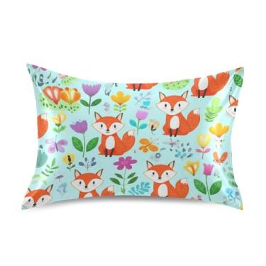 Imagem de Lindas fronhas de cetim de raposas de desenho animado azul impressão de arte engraçada resfriamento padrão King Queen travesseiros de cama macios travesseiros de cama básicos king size 101,6 cm x 50,8