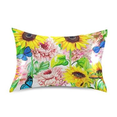 Imagem de Girassóis Borboletas Primavera Cetim Fronhas Engraçadas Personalizadas Refrigeração Padrão King Queen Capas Decoração de Cama King Size 101.6 cm x 50.8 cm