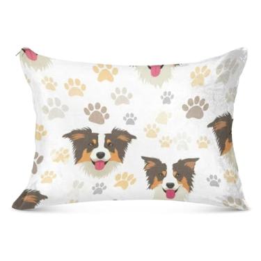 Imagem de Capa de almofada decorativa branca com estampa de pata de cachorro fofo com zíper moderno padrão king queen size fronha fronha de travesseiro corporal, tamanho padrão, 51 x 66 cm