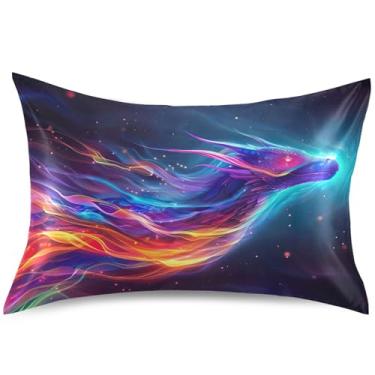 Imagem de Capas de travesseiro coloridas neon cósmico cavalo cetim para resfriamento de cabelo capas de travesseiro cores padrão queen king size travesseiros de cama, tamanho padrão, 66 cm x 50 cm
