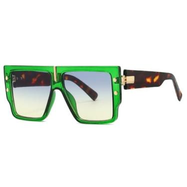 Imagem de HCPIHF Óculos de sol de luxo com armação grande e rebite, femininos e masculinos, vintage, tamanho grande (verde, azul e amarelo)