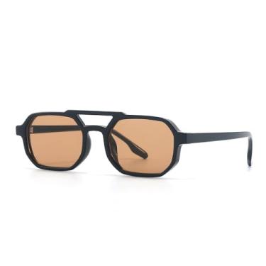 Imagem de Óculos de Sol UV400 - Lentes Transparentes com Ponte Dupla e Rebites para Esportes ao Ar Livre, Corrida e Ciclismo, Masculino e Feminino, nas cores preto e marrom.