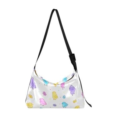 Imagem de Linda bolsa Hobo de couro PU feminina caticorn gatinho unicórnio bolsa de couro grande estampa animal elegante bolsa Hobo feminina, Lindas galinhas da Páscoa coloridas