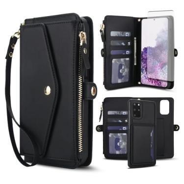 Imagem de Capa de telefone para Samsung Galaxy S20 Plus S20+ 5G capa carteira compatível com Magsafe RFID protetor de tela transversal alça alça flip porta-cartão slot S20+5G S20plus 20S + S2O S 20 20+ G5 preto