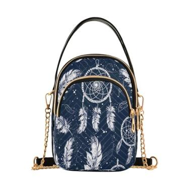 Imagem de Joisal Bolsas pequenas para mulheres, transversal, vários bolsos, bolsas de ombro masculinas, transversal, bolsas tiracolo femininas, Apanhadores de sonhos e penas, 15*21*8cm