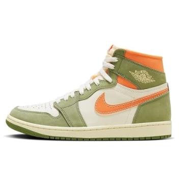 Imagem de Jordan Tênis masculino Air Jordan 1 Retro High OG Craft, Celadon/Sky J verde-oliva claro/mandarim brilhante/leite de coco/marfim pálido - tamanho 37, Celadon/Sky J Lt Olive, 37