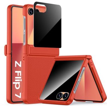 Imagem de Spugan Capa para Samsung Galaxy Z Flip 7 com protetor de tela de privacidade e proteção de dobradiça, fina, antiderrapante, rígida, à prova de impacto, capa de carregamento sem fio para Galaxy Z Flip