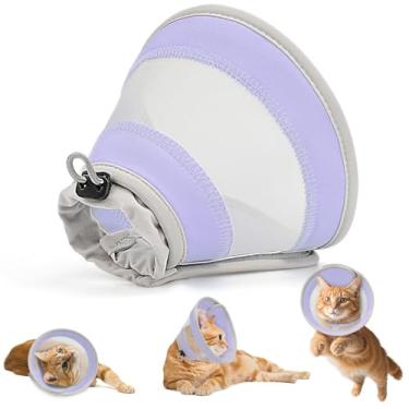Imagem de GoGoPaw Cone de gato, coleira respirável macia com malha de ar, cone de gato ajustável para parar de lamber após a cirurgia, coleira de recuperação de gatos, cone macio para gatinho (roxo claro, P)