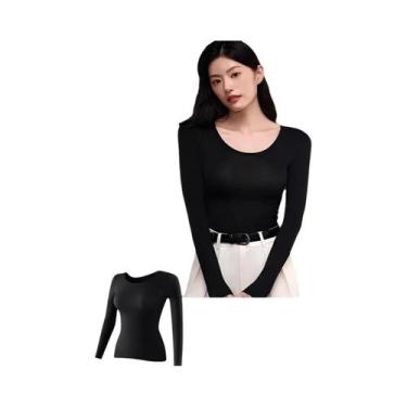 Imagem de Camiseta Térmica Feminina De Manga Longa Pullover Em Elastano Casual B