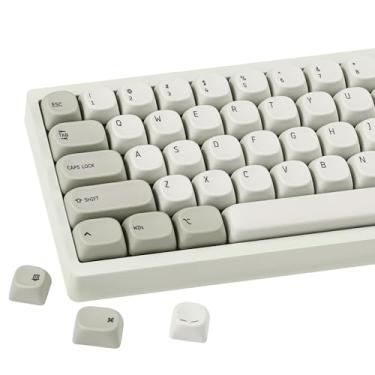 Imagem de GEKUCAP Teclas PBT retrô, conjunto de teclas cinza estilo minimalista de 137 teclas, sublimação de tinta, perfil MOA, tema retrô Janese para teclado mecânico Cherry MX Switches US Layout