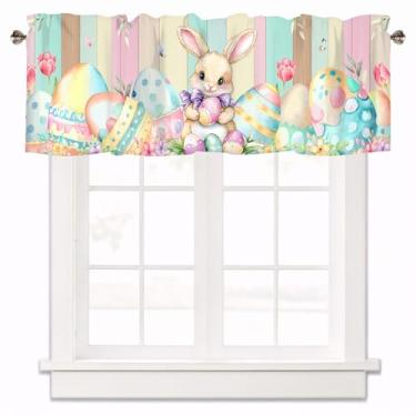 Imagem de XYTIDUKEJI Sanefas de Páscoa para janelas, primavera, ovos de páscoa, coelhinho, cozinha, cortinas curtas de madeira para casa de fazenda, tratamento de janela, sanefa para sala de estar, quarto