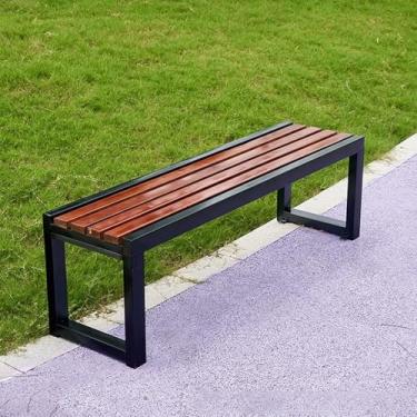 Imagem de LOERSS Banco de jardim ao ar livre, bancos de pátio, banco de varanda de madeira sem costas, banco de metal multifuncional, para jardim gramado varanda parque quintal (tamanho: 120 cm/47 pol)