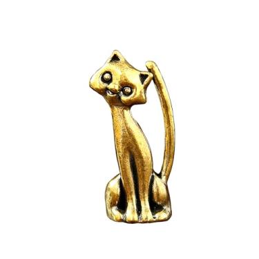 Imagem de SAINWORDS Estátua de gato amoroso, estatueta familiar, metal, cobre, latão, portátil, tamanho mini, escultura, decoração de casa, mesa de escritório, decoração de mesa, enfeite de painel de carro (A