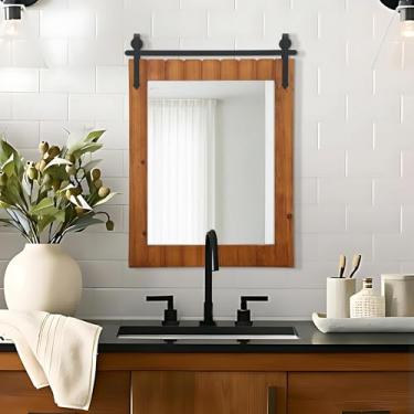 Imagem de Besdomus Espelho de parede rústico para banheiro: 56 cm x 76 cm marrom porta de celeiro moldura de madeira maciça espelho de vaidade - decoração de casa de fazenda para corredor/sala de estar/banheiro