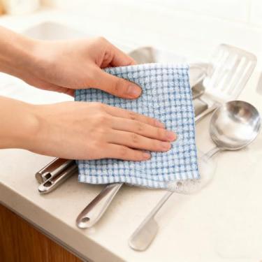 Imagem de 1 peça de pano de prato xadrez, toalha de prato xadrez, resistente, portátil e ferramentas de limpeza fáceis de limpar, adequadas para cozinhas e salas de estar (azul pavão)