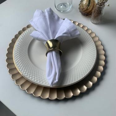 Imagem de 4 Sousplat Redondo Alto Padrão Lux Plastico Rigid Nz Ono Vr (BEGE Dourado Claro - Kit Mesa Posta Suplat Chic)